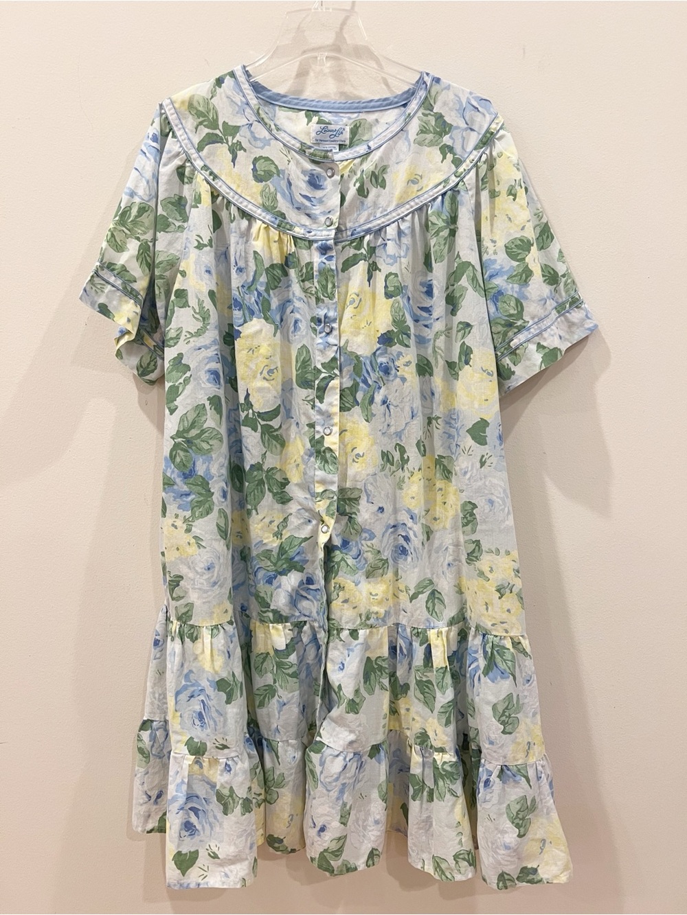 Vermont Country Store Nightgown House Dress Large Floral Ruffle Snap Button Up